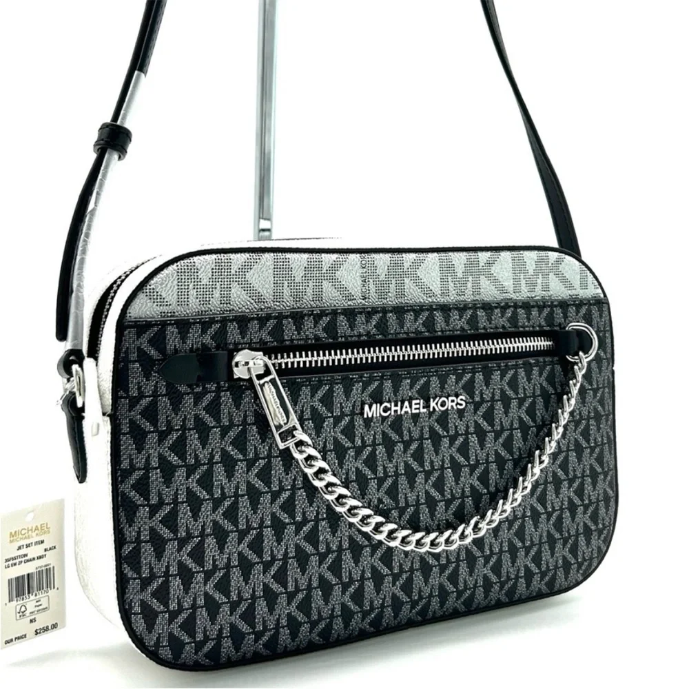 Michael Kors Jet Set Large Signature Logo Crossbody Bag Black Multi
